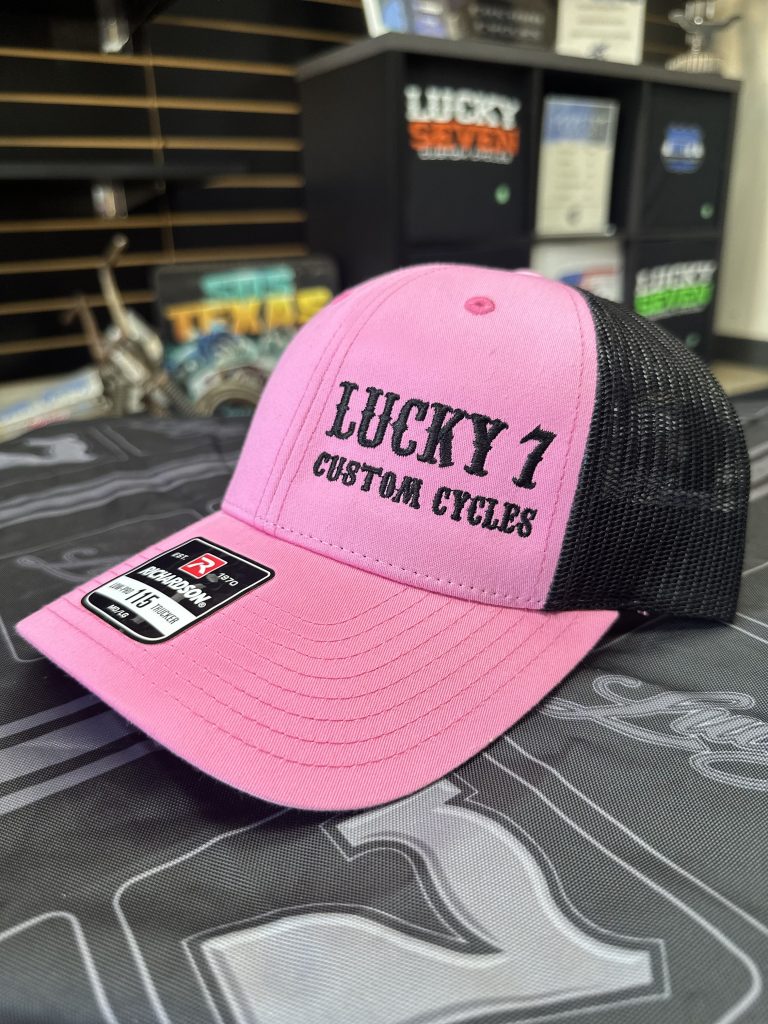 Lucky 7 Pink Black Trucker Snapback Hat | Lucky 7 Custom Cycles